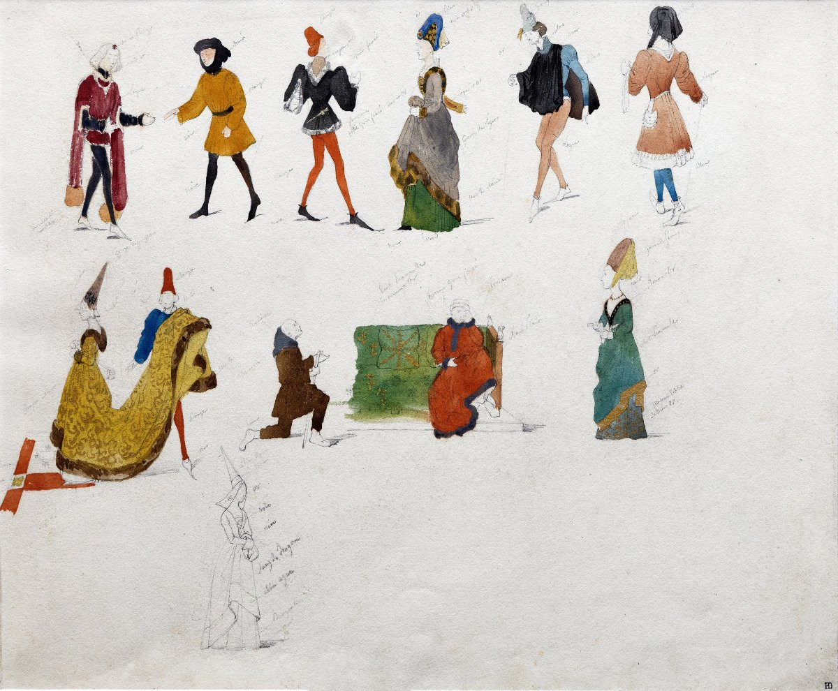 Paul Delaroche - Costume Design For Historical Theatre – Watercolor - Circa 1830-photo-2