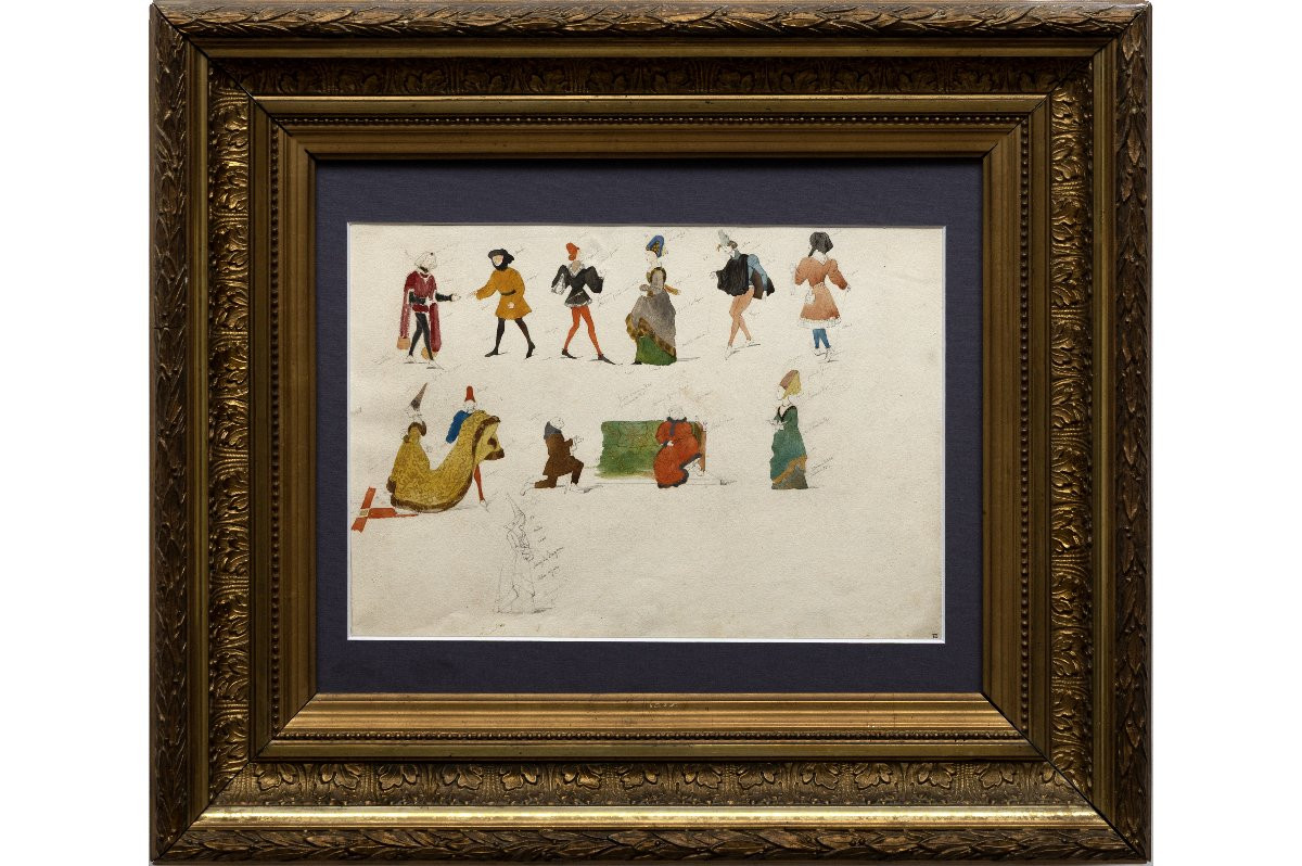 Paul Delaroche - Costume Design For Historical Theatre – Watercolor - Circa 1830-photo-3