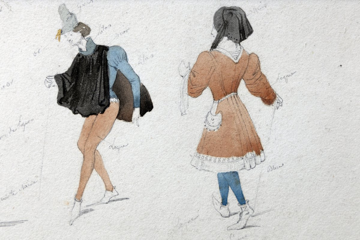 Paul Delaroche - Costume Design For Historical Theatre – Watercolor - Circa 1830-photo-3