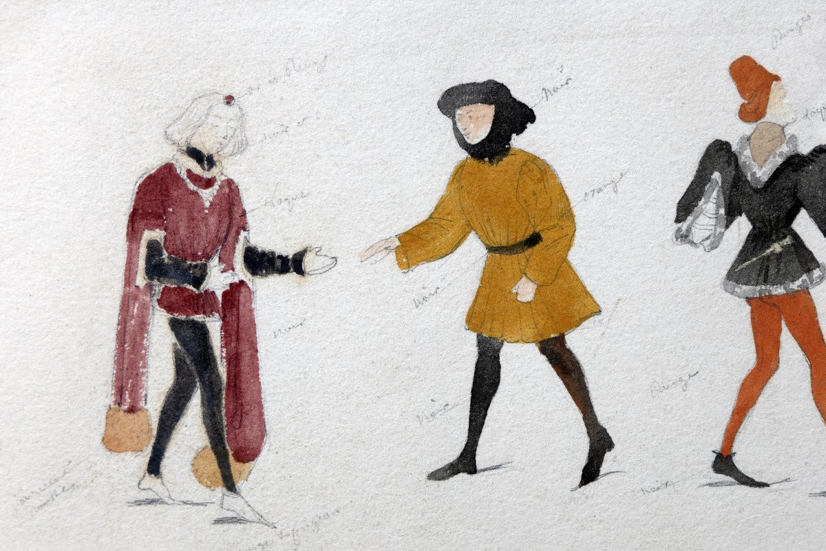 Paul Delaroche - Costume Design For Historical Theatre – Watercolor - Circa 1830-photo-5