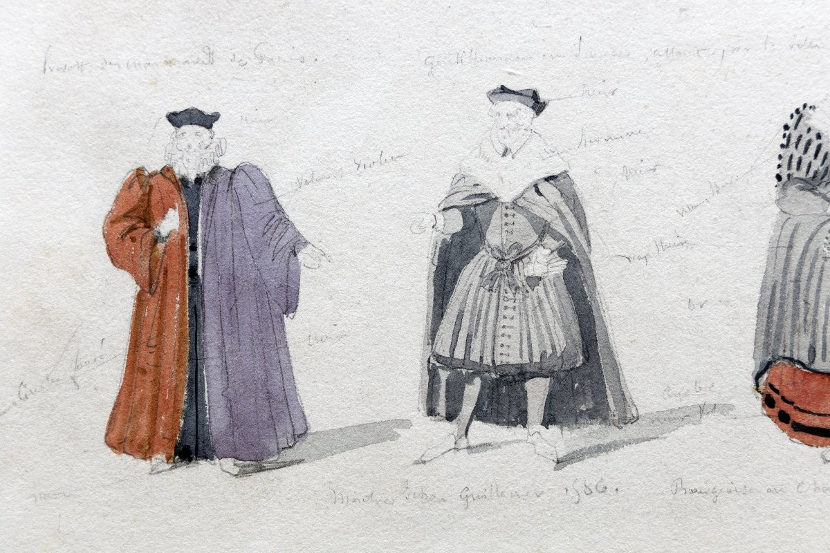 Paul Delaroche - Studies For The Costumes Of A Historical Drama – Watercolor – Circa 1830-photo-2