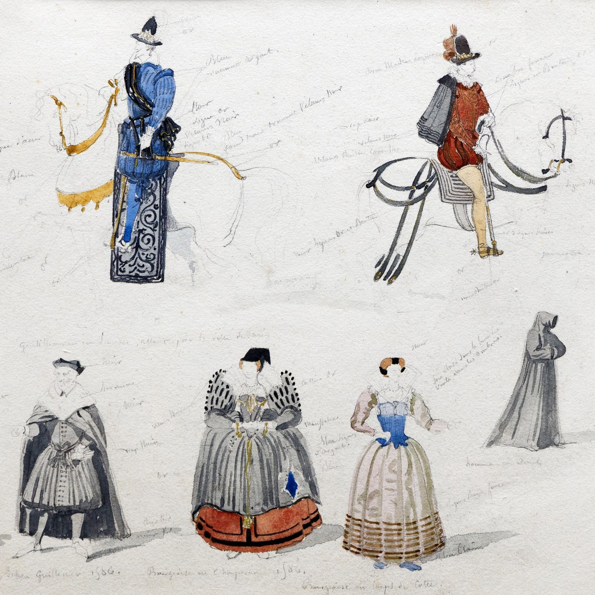 Paul Delaroche - Studies For The Costumes Of A Historical Drama – Watercolor – Circa 1830