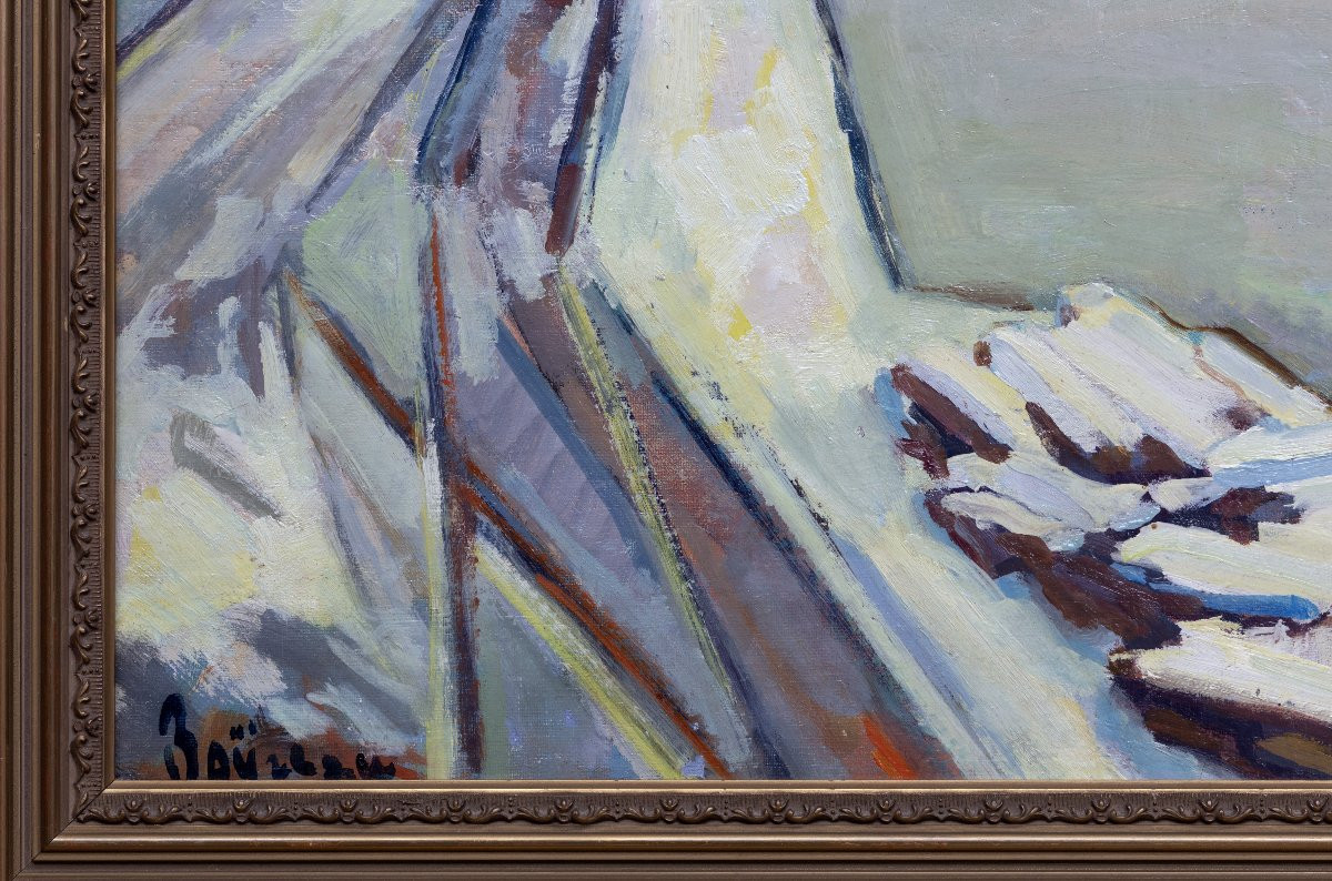 Peter Rostrup BOYESEN – Vue de port sous la neige – Huile sur toile – Signée -photo-3