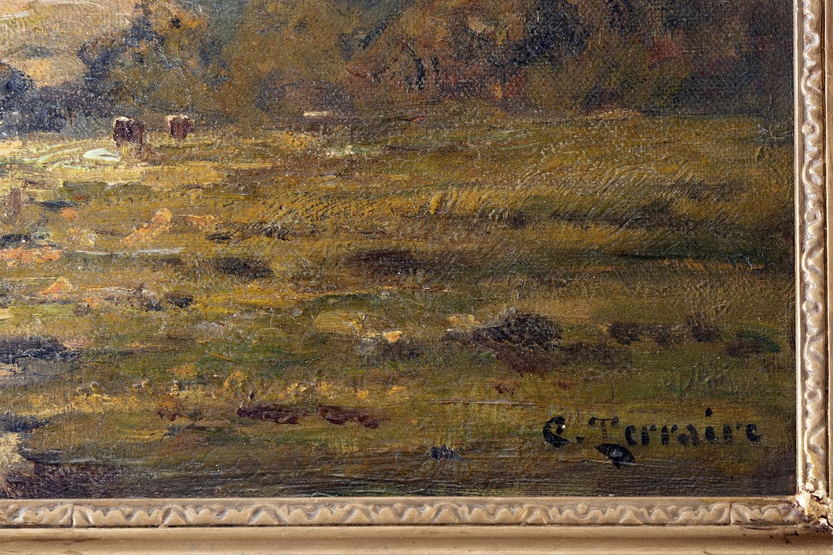 Clovis TERRAIRE – Vaches au pied de la montagne– Huile sur toile – Signée -photo-3