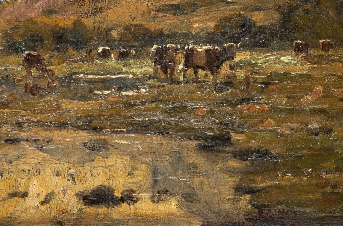 Clovis TERRAIRE – Vaches au pied de la montagne– Huile sur toile – Signée -photo-1