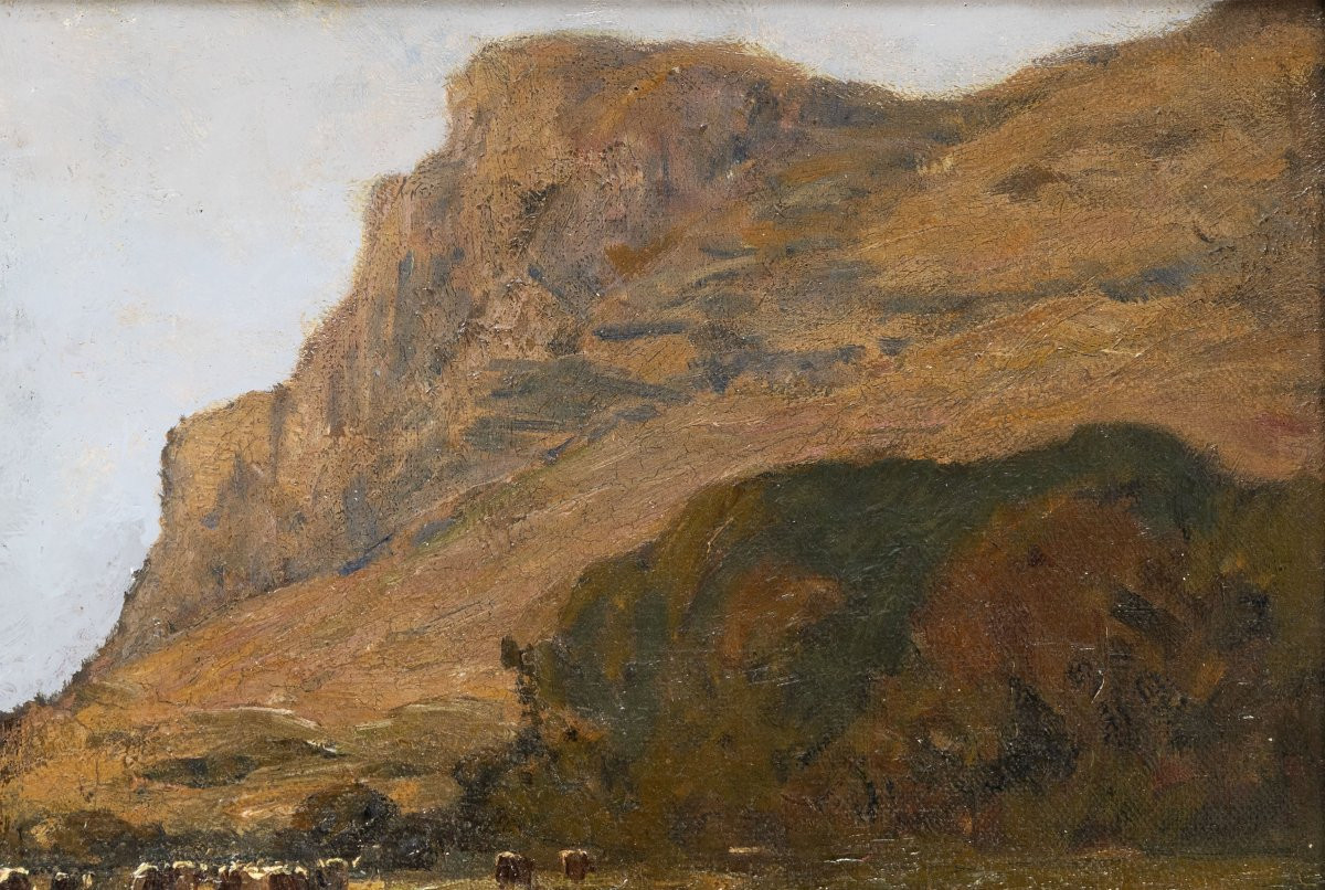 Clovis TERRAIRE – Vaches au pied de la montagne– Huile sur toile – Signée -photo-2