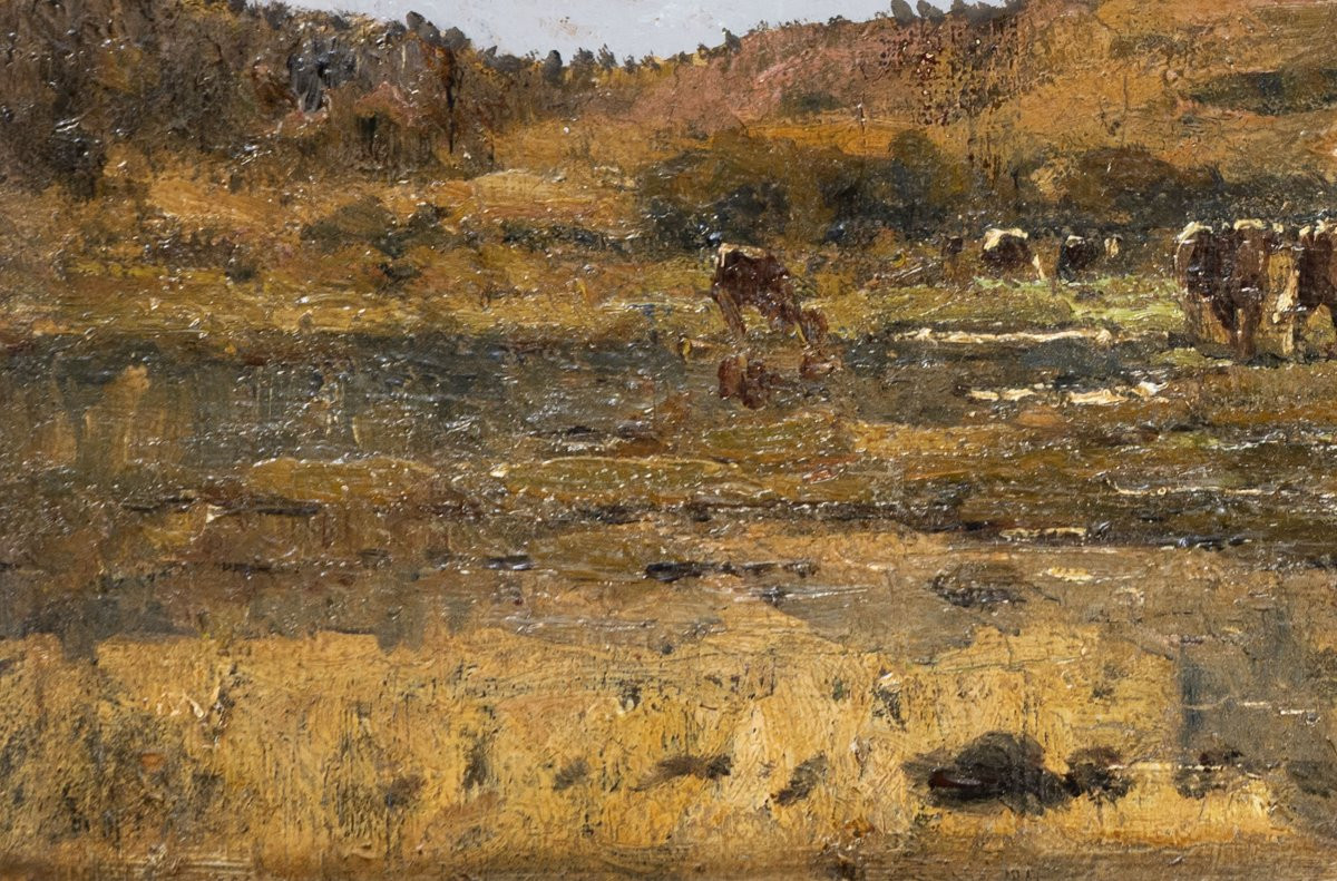 Clovis TERRAIRE – Vaches au pied de la montagne– Huile sur toile – Signée -photo-3