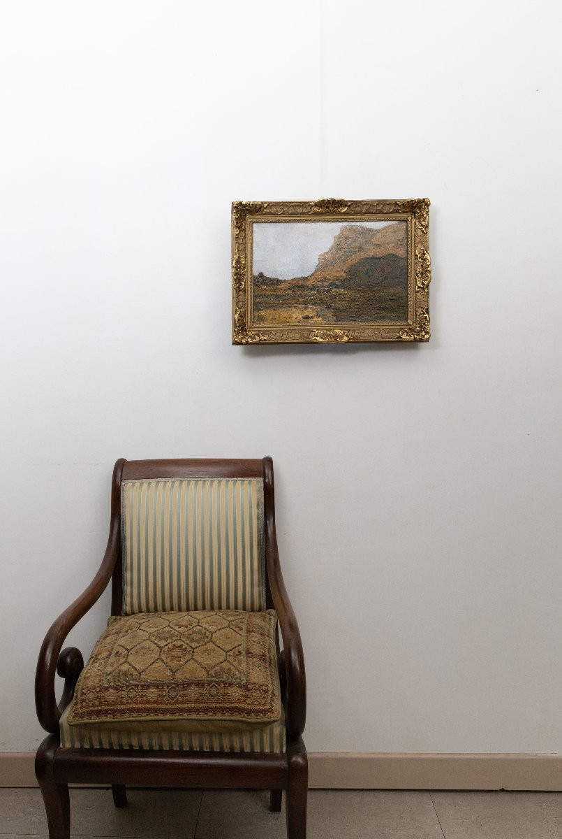 Clovis TERRAIRE – Vaches au pied de la montagne– Huile sur toile – Signée -photo-5