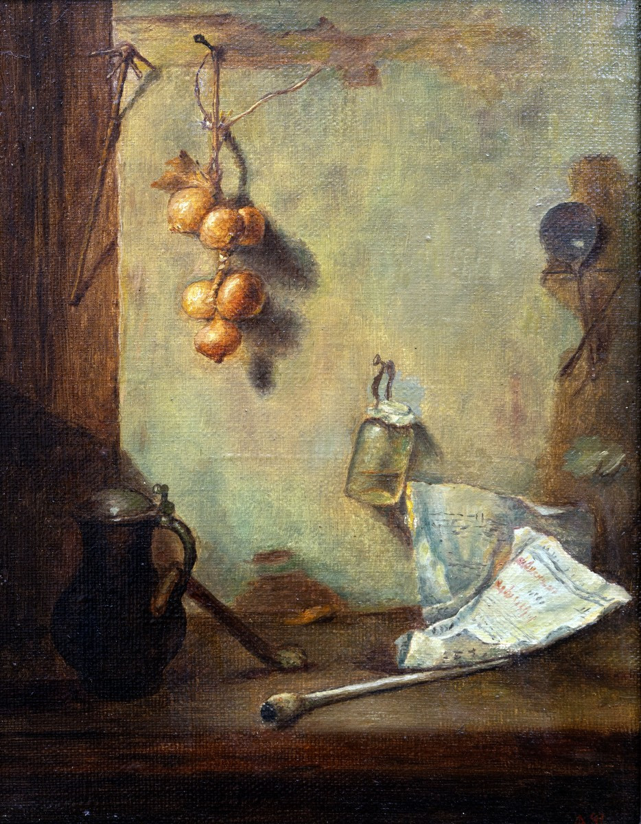 Russian Or Ukrainian Artist – Still Life With Onions – Monogrammed And Named On The Back