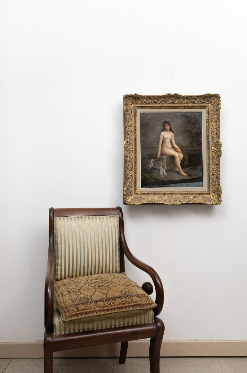 Henri de GAUDEMARIS – Jeune femme aux bains avec ibis – Huile sur panneau – fin XIXe-photo-4