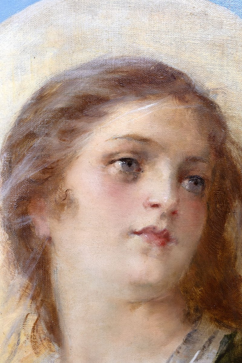 Alexandre Courtines – Portrait Of A Saint With A Halo – Oil On Canvas – Dated And Signed-photo-1