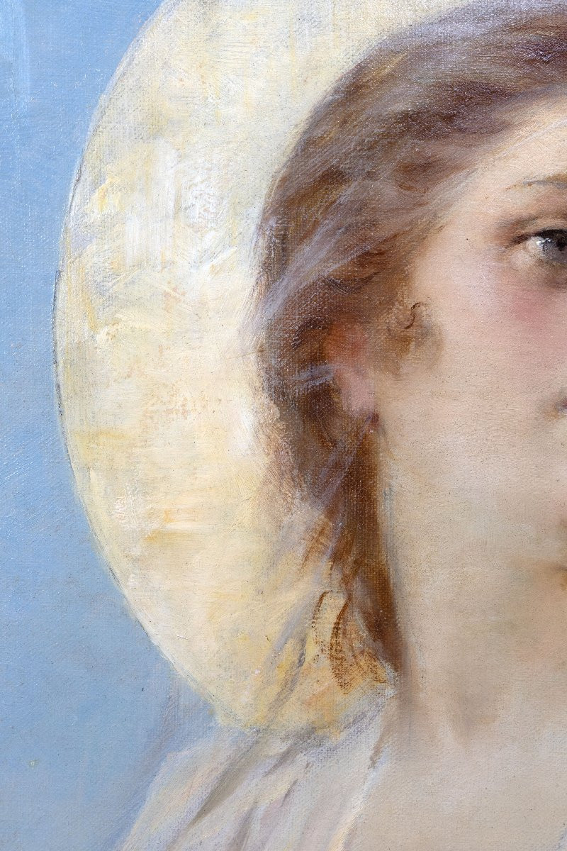 Alexandre Courtines – Portrait Of A Saint With A Halo – Oil On Canvas – Dated And Signed-photo-2