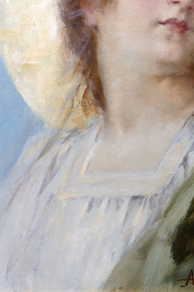 Alexandre Courtines – Portrait Of A Saint With A Halo – Oil On Canvas – Dated And Signed-photo-4