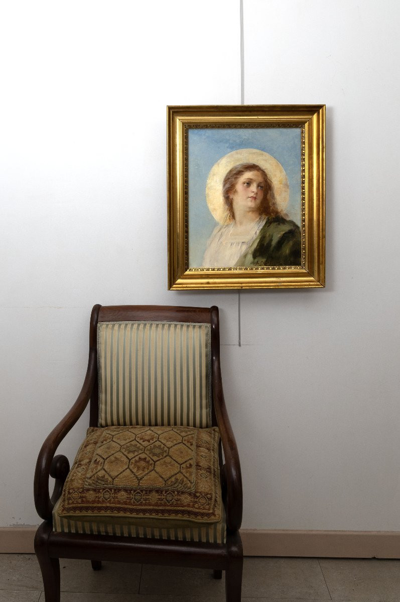 Alexandre Courtines – Portrait Of A Saint With A Halo – Oil On Canvas – Dated And Signed-photo-6