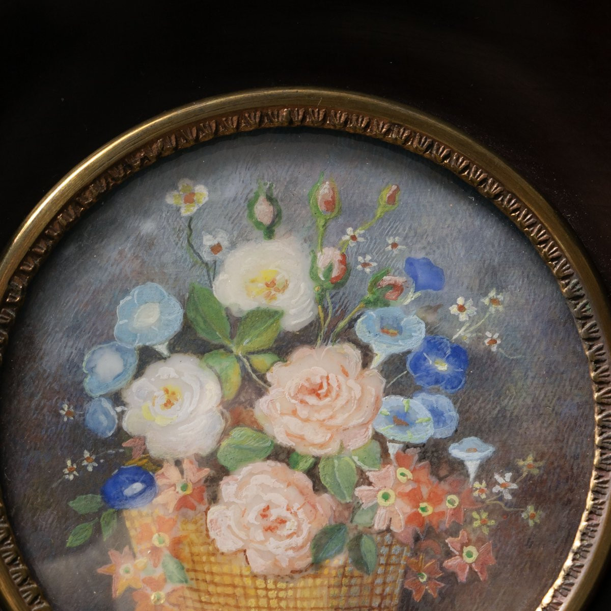 Paire de miniatures – Compositions florales – Monogrammées-photo-2