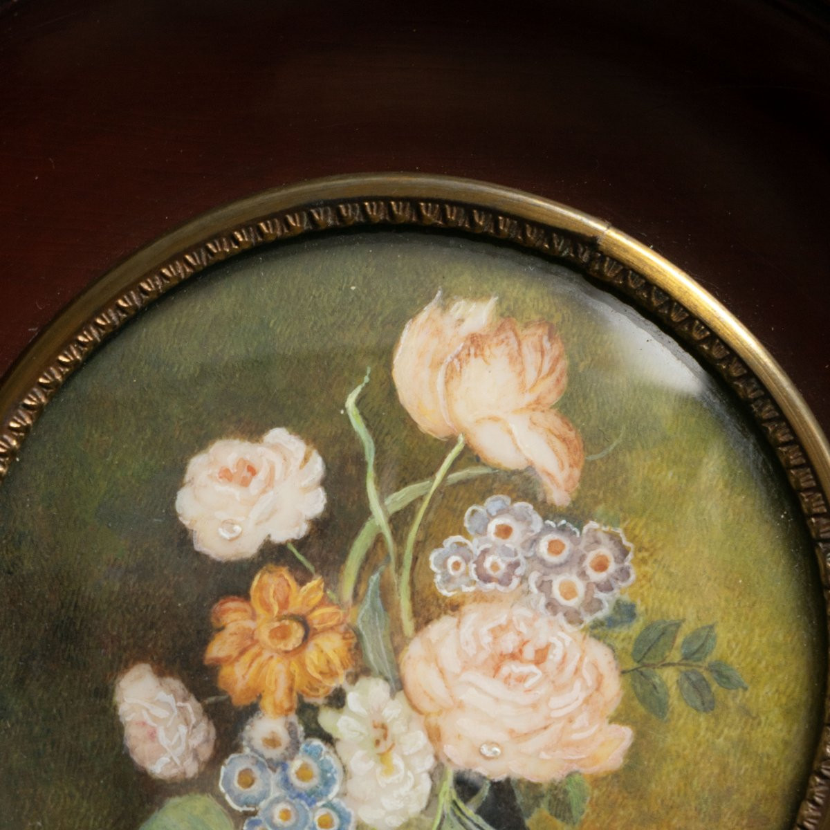 Paire de miniatures – Compositions florales – Monogrammées-photo-4