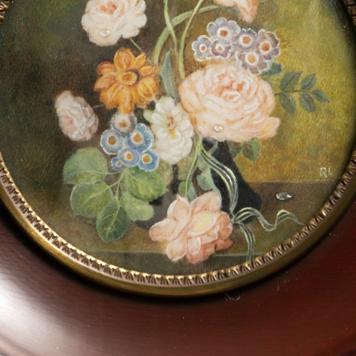 Paire de miniatures – Compositions florales – Monogrammées-photo-5