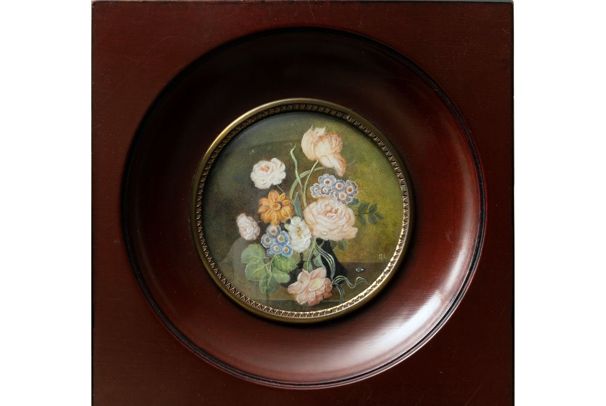 Paire de miniatures – Compositions florales – Monogrammées-photo-7