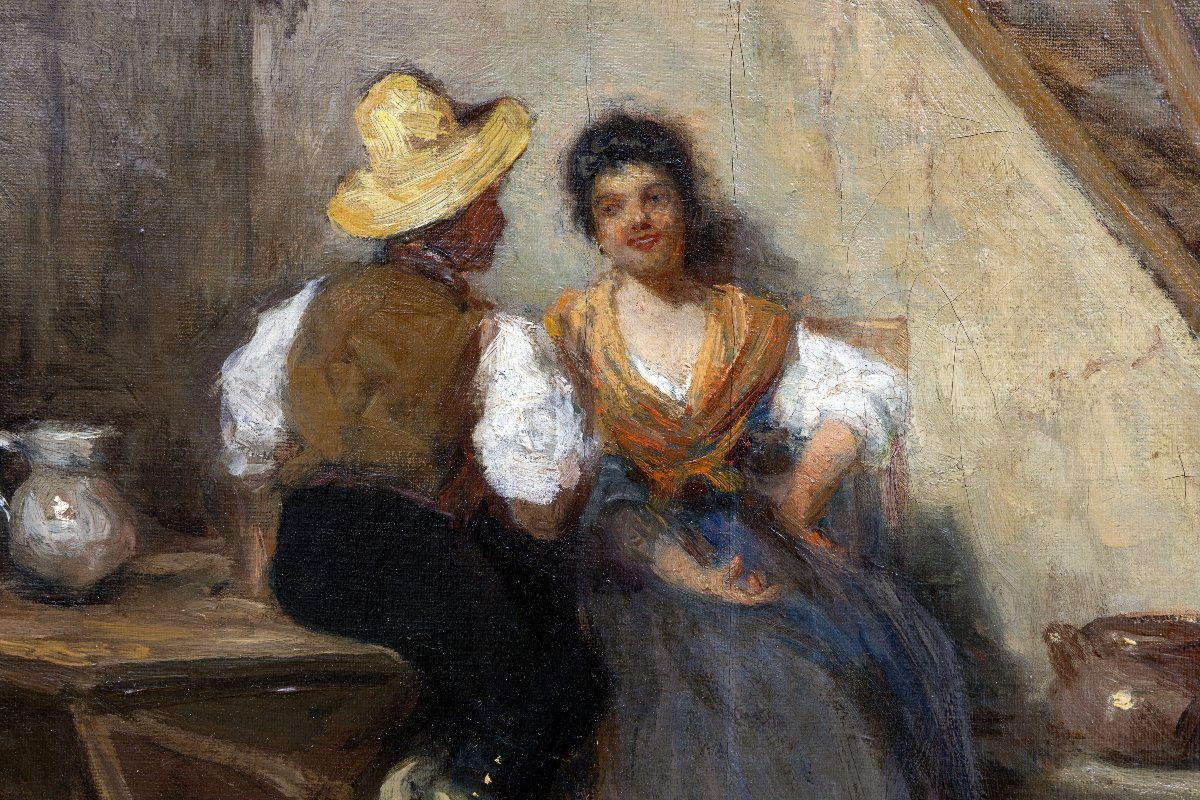 Gennaro BEFANIO -  Scène d’intérieur avec couple – Huile sur toile- Signée -photo-1