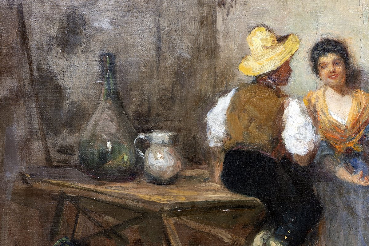 Gennaro BEFANIO -  Scène d’intérieur avec couple – Huile sur toile- Signée -photo-2