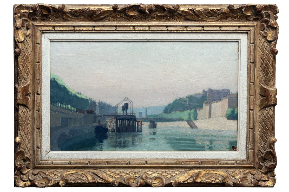 Pierre LAROCHE - La Saône à Lyon - Huile sur toile - Signée et datée-photo-2