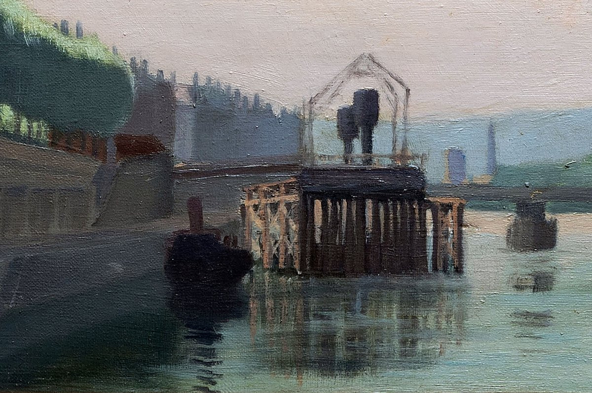 Pierre LAROCHE - La Saône à Lyon - Huile sur toile - Signée et datée-photo-2