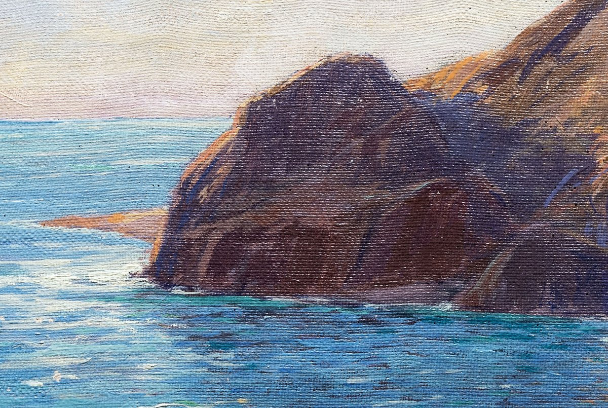 F. LEMAIRE - Paysage marin rocheux - Huile sur toile - Signée-photo-3