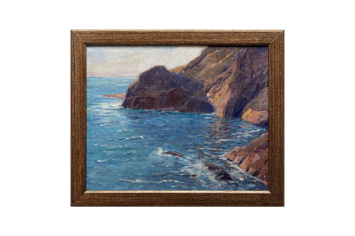 F. LEMAIRE - Paysage marin rocheux - Huile sur toile - Signée-photo-4
