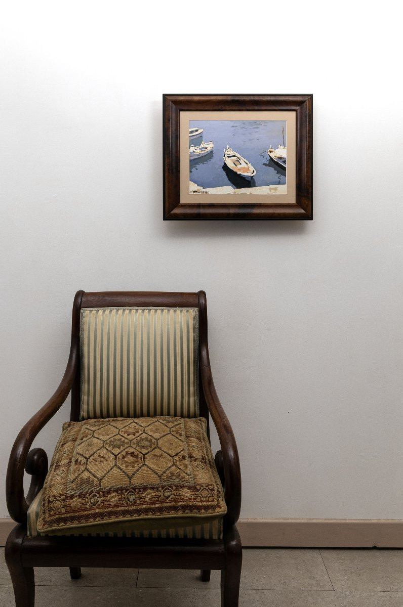 François Frenay - Boats In The Port – Gouache - Signed -photo-6