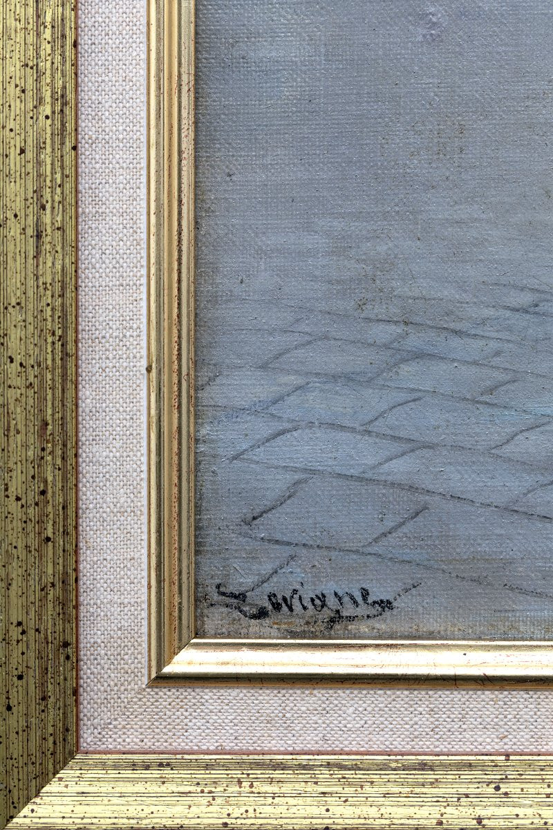 Théodore LÉVIGNE – Élégante sous la pluie -  Huile sur toile – Signée -photo-3