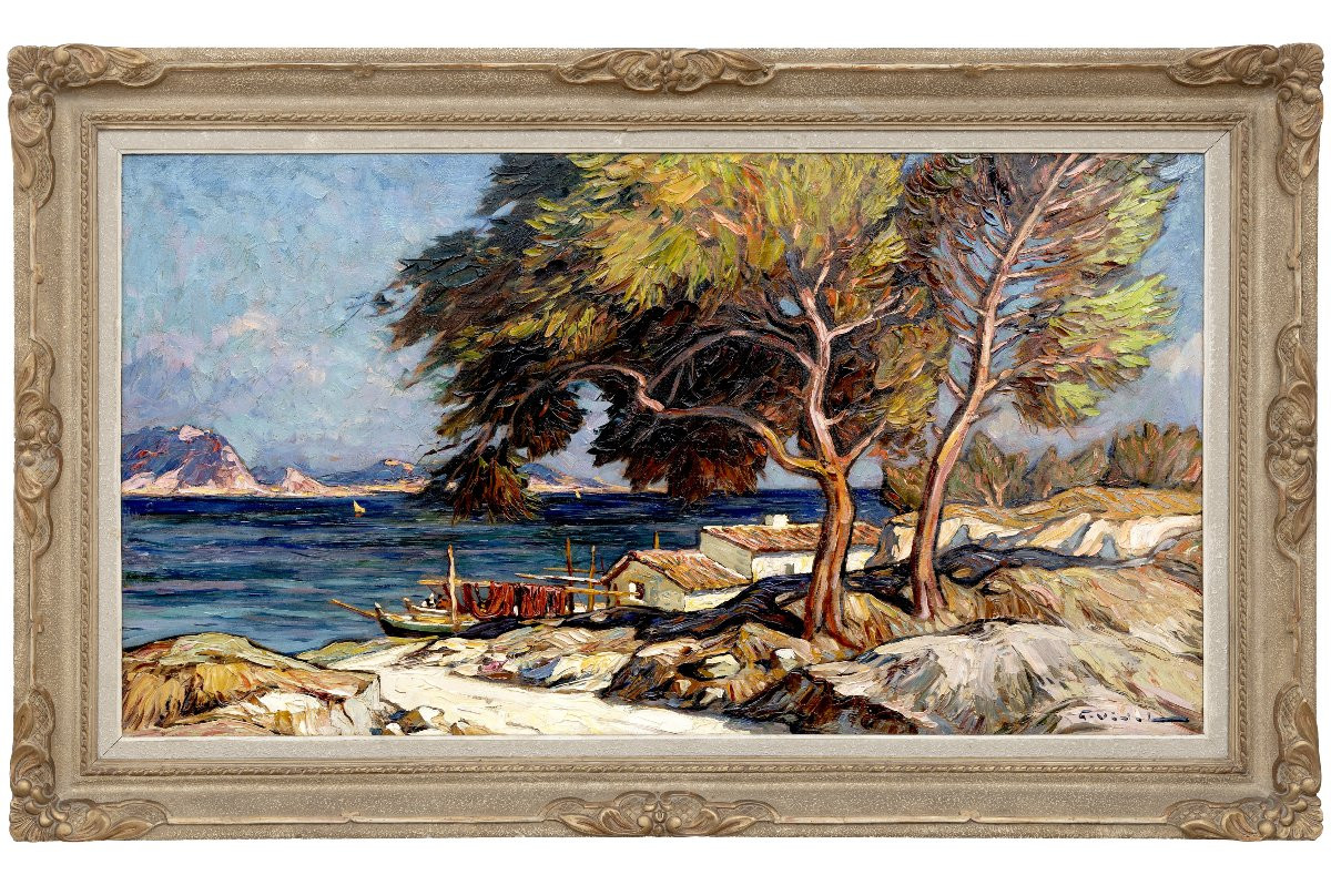 Gustave VIDAL - Marine provençale - Huile sur panneau - Signée-photo-2
