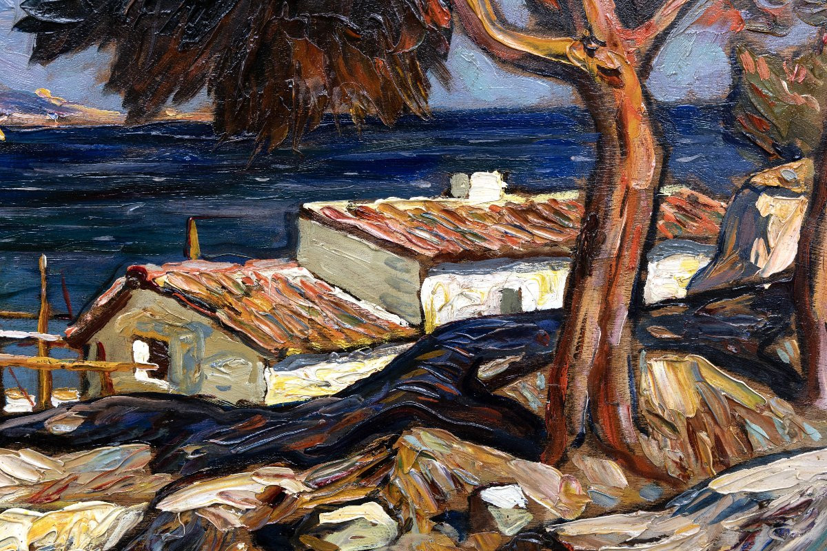 Gustave VIDAL - Marine provençale - Huile sur panneau - Signée-photo-3