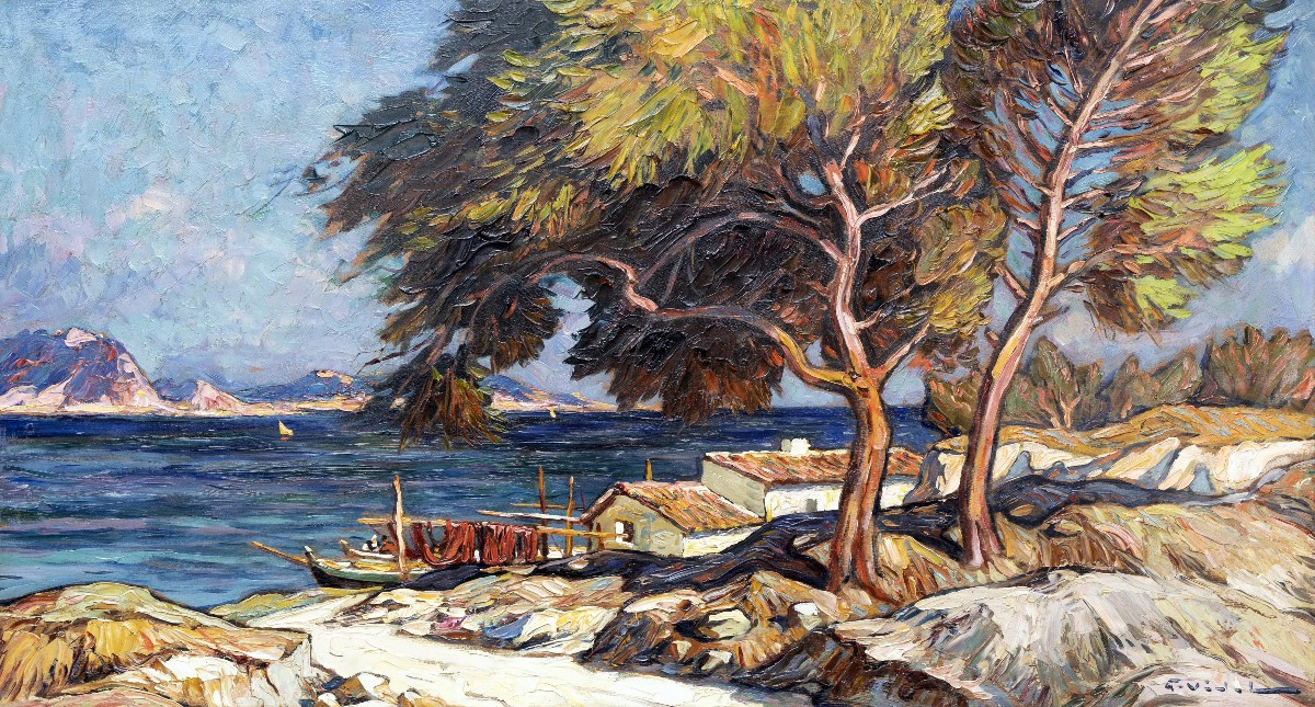 Gustave VIDAL - Marine provençale - Huile sur panneau - Signée