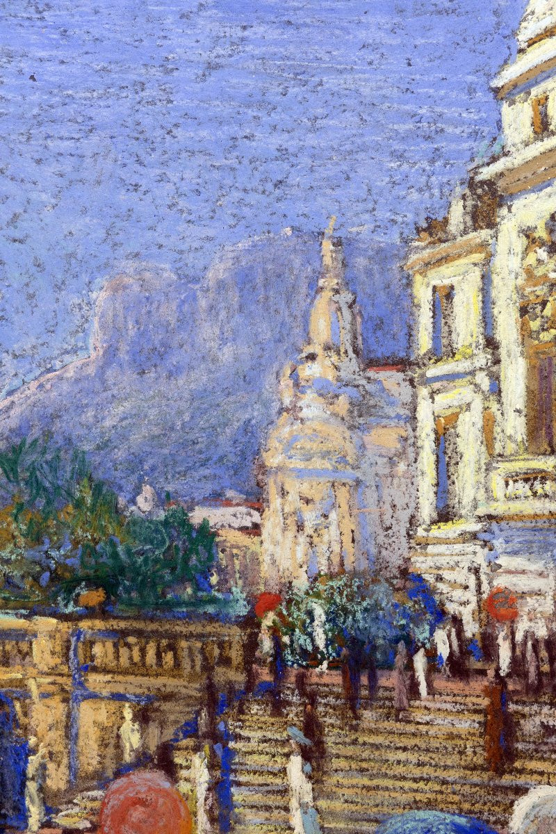 The Monte-carlo Casino In Monaco - Pastel - Early 20th Century - Signed-photo-2