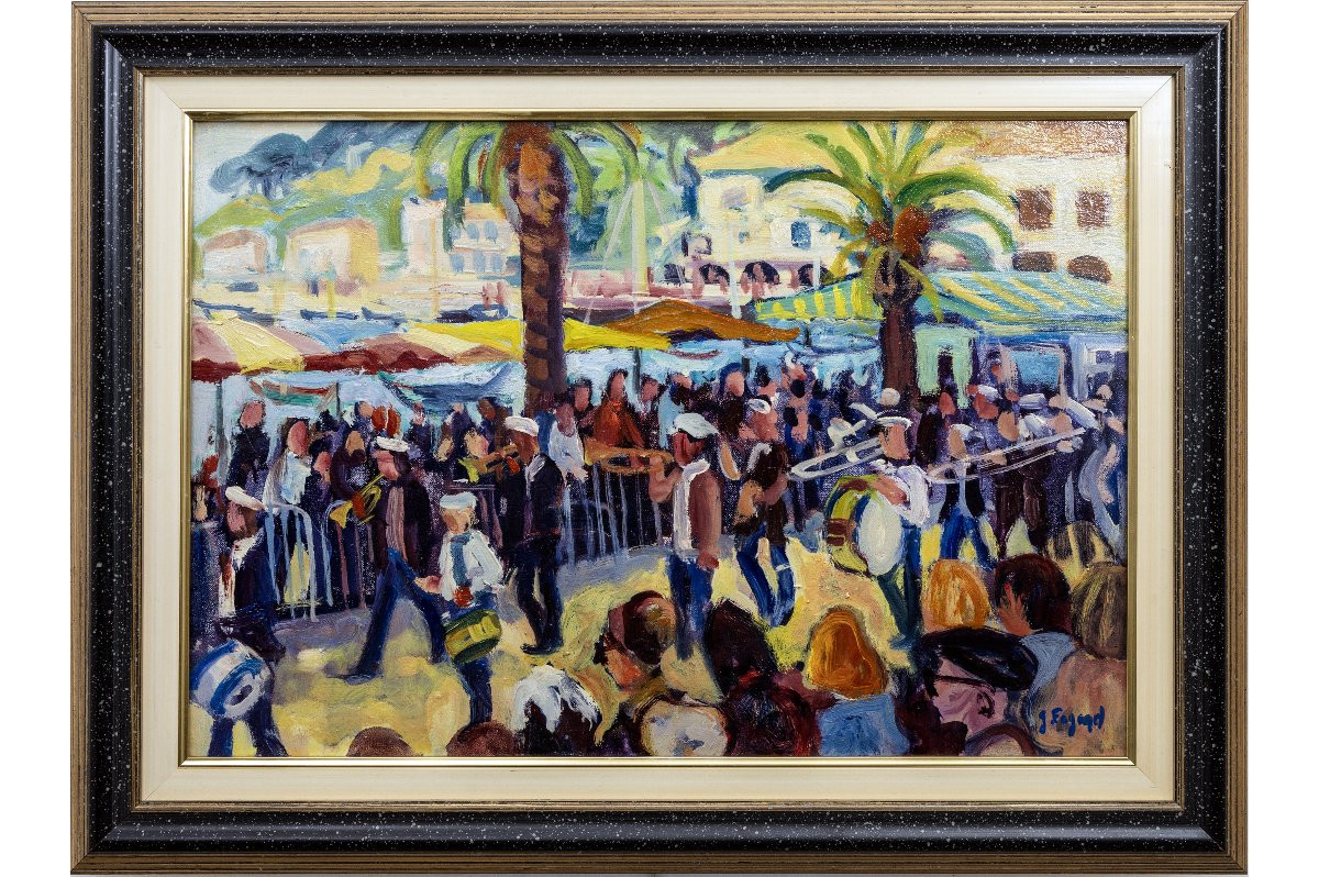 Gérard FAGARD – Jour de fête à Sanary -  Huile sur toile – Signée -photo-2
