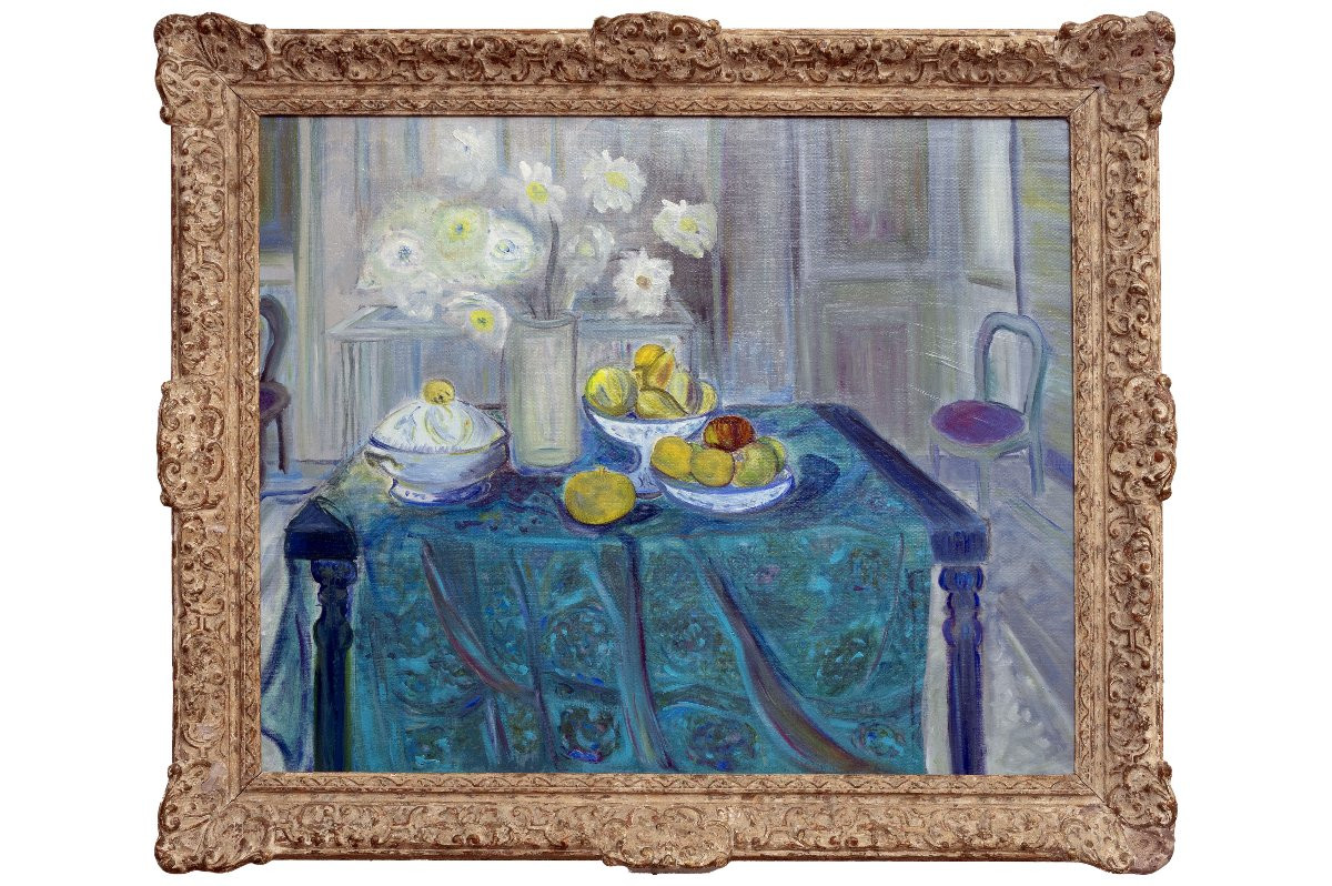 Dominique Aynard – The Dining Room – Oil On Canvas – Signed -photo-2