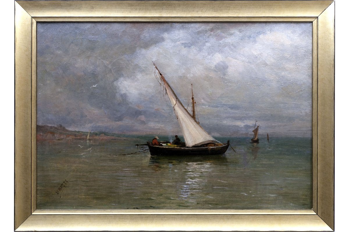 Fishing Boat In The Mediterranean - Oil On Canvas - Signed -photo-2