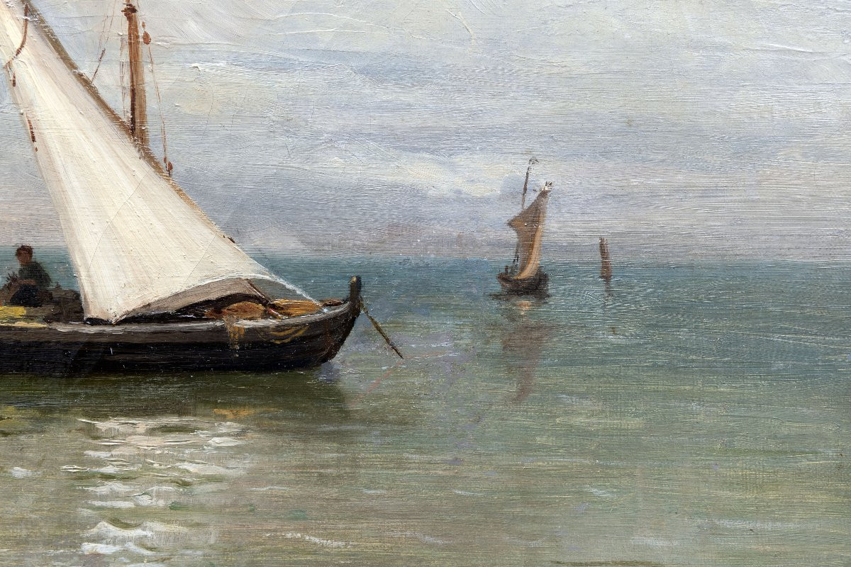 Fishing Boat In The Mediterranean - Oil On Canvas - Signed -photo-3