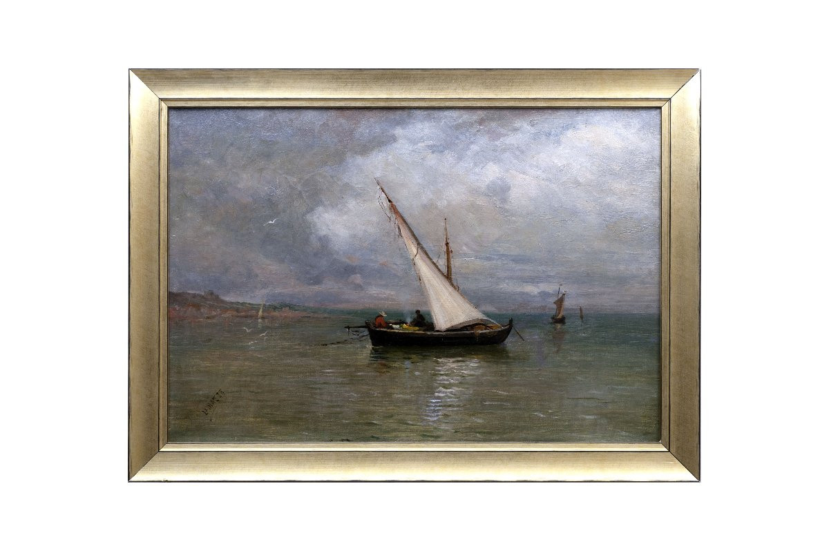 Fishing Boat In The Mediterranean - Oil On Canvas - Signed -photo-5
