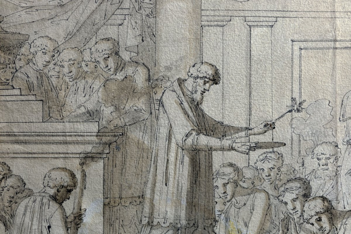 Philibert Benoît DELARUE – Scène à l’Antique – Dessin au lavis – XVIIIe-photo-2