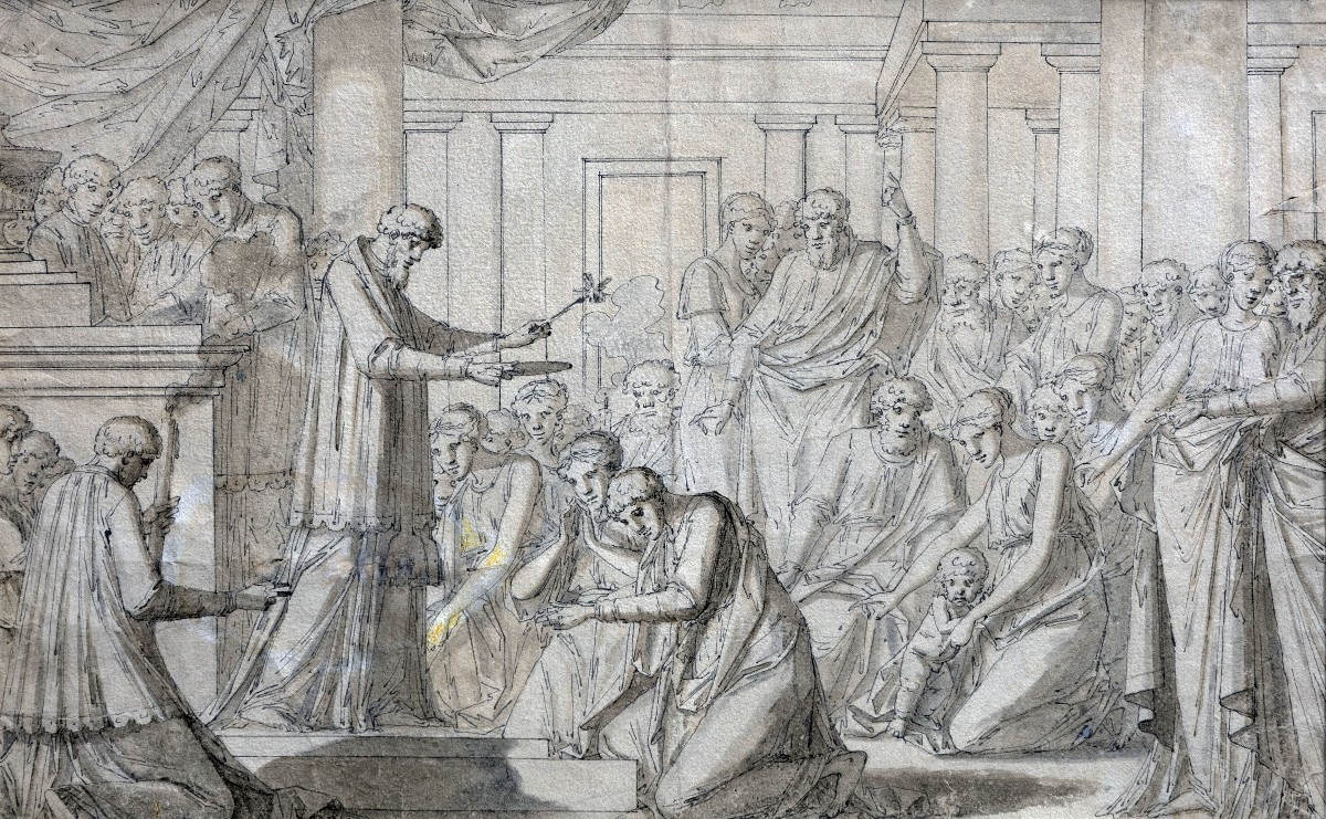 Philibert Benoît DELARUE – Scène à l’Antique – Dessin au lavis – XVIIIe