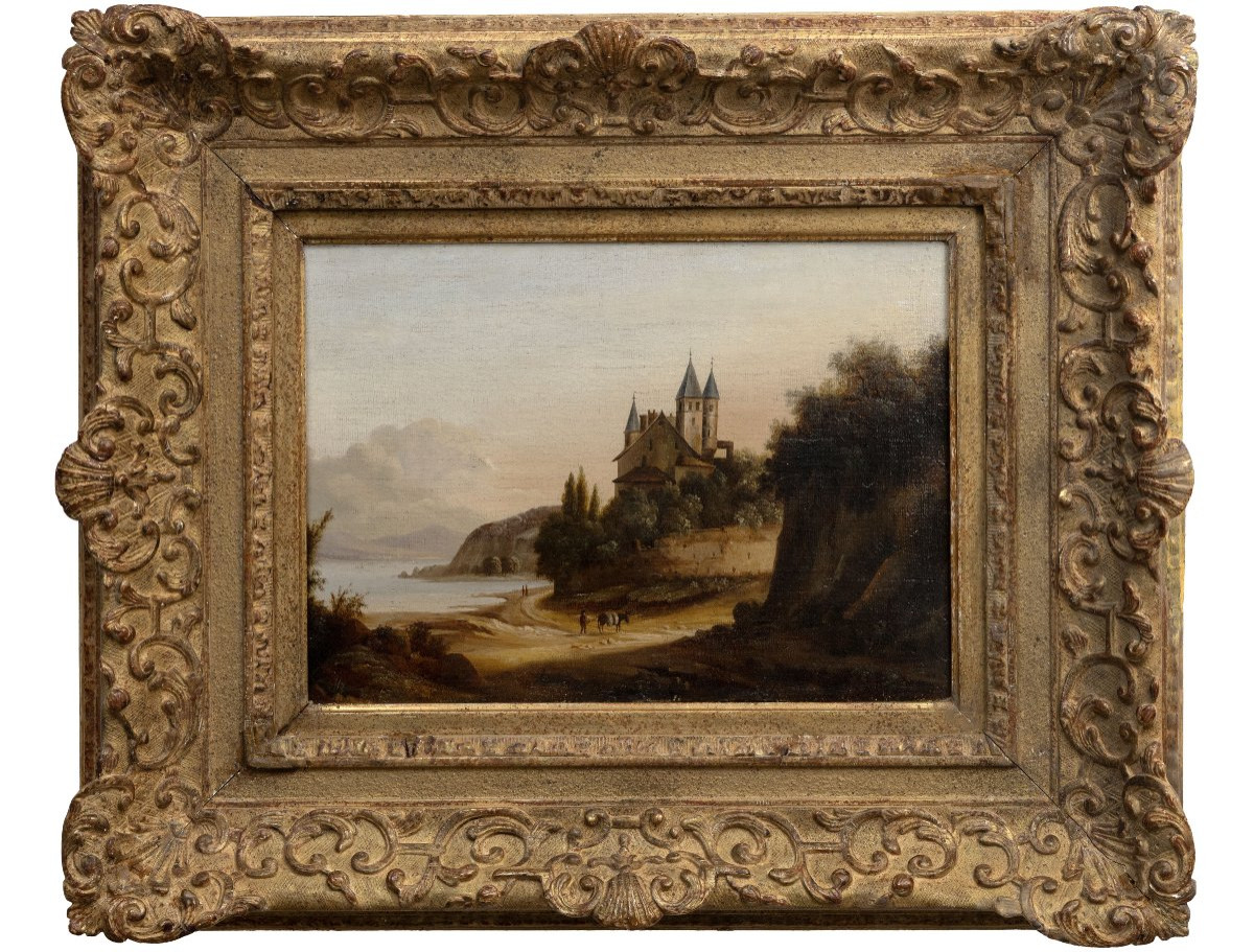 Pierre-Nicolas WÉRY – Paysage fluvial au château – Huile sur toile – Début XIXe-photo-2