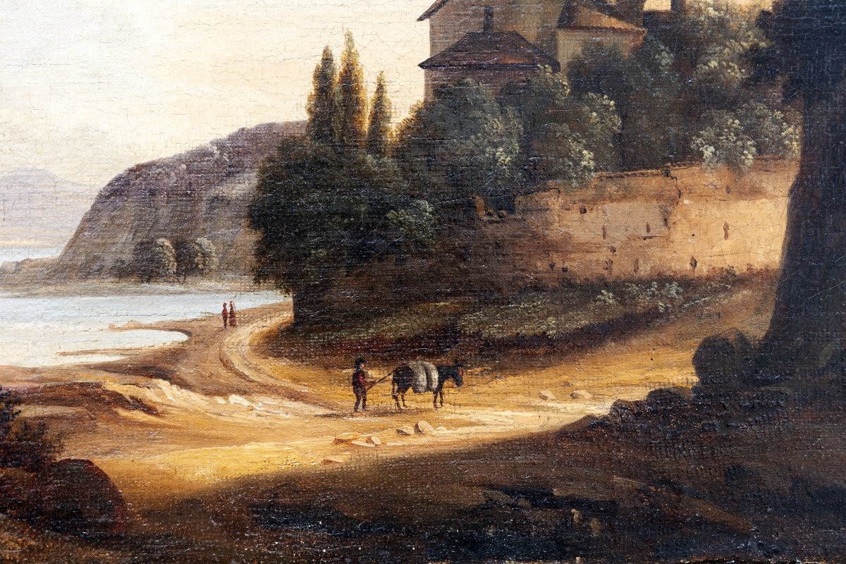 Pierre-Nicolas WÉRY – Paysage fluvial au château – Huile sur toile – Début XIXe-photo-2