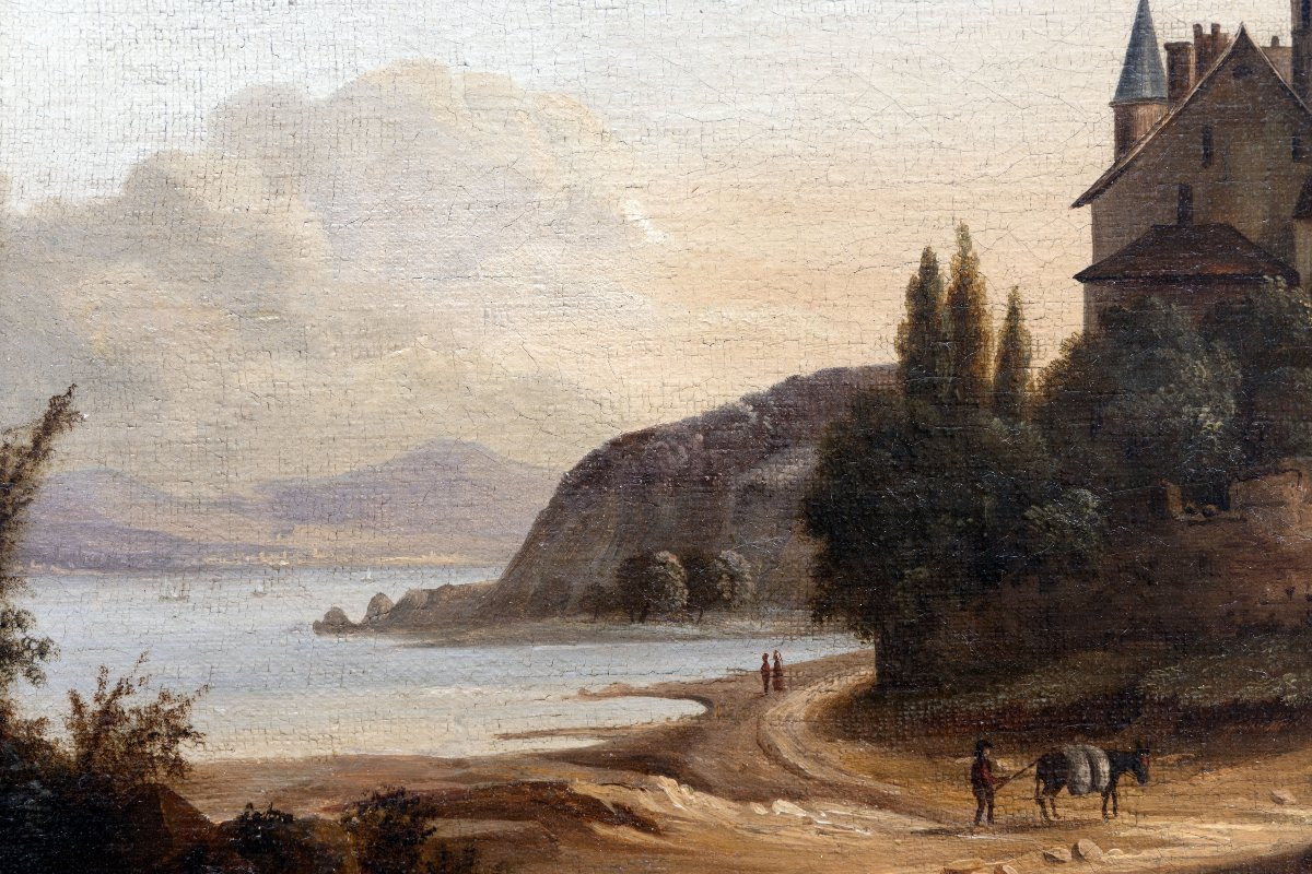 Pierre-Nicolas WÉRY – Paysage fluvial au château – Huile sur toile – Début XIXe-photo-3