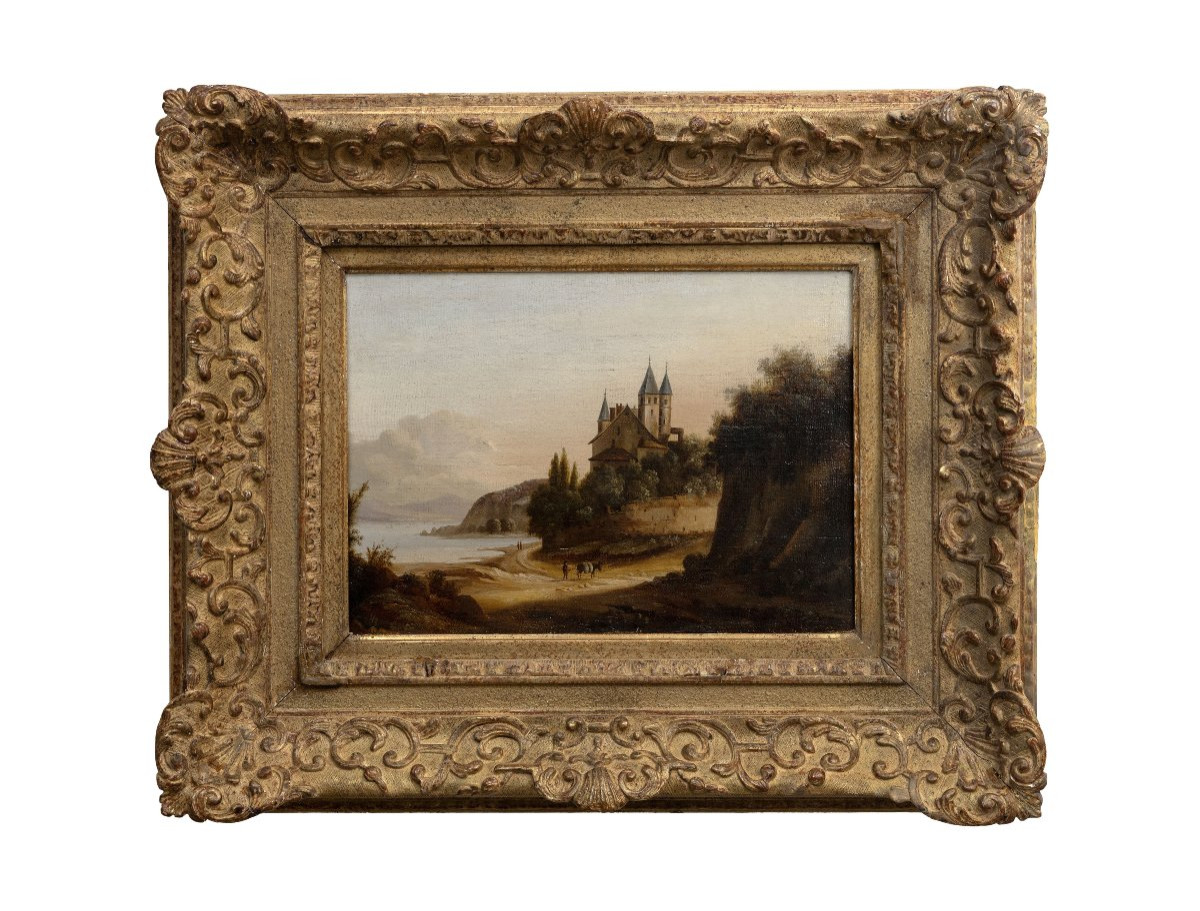 Pierre-Nicolas WÉRY – Paysage fluvial au château – Huile sur toile – Début XIXe-photo-5