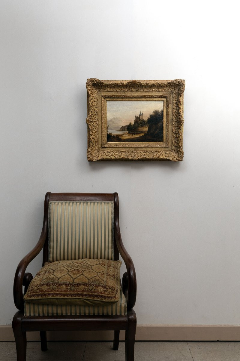 Pierre-Nicolas WÉRY – Paysage fluvial au château – Huile sur toile – Début XIXe-photo-6