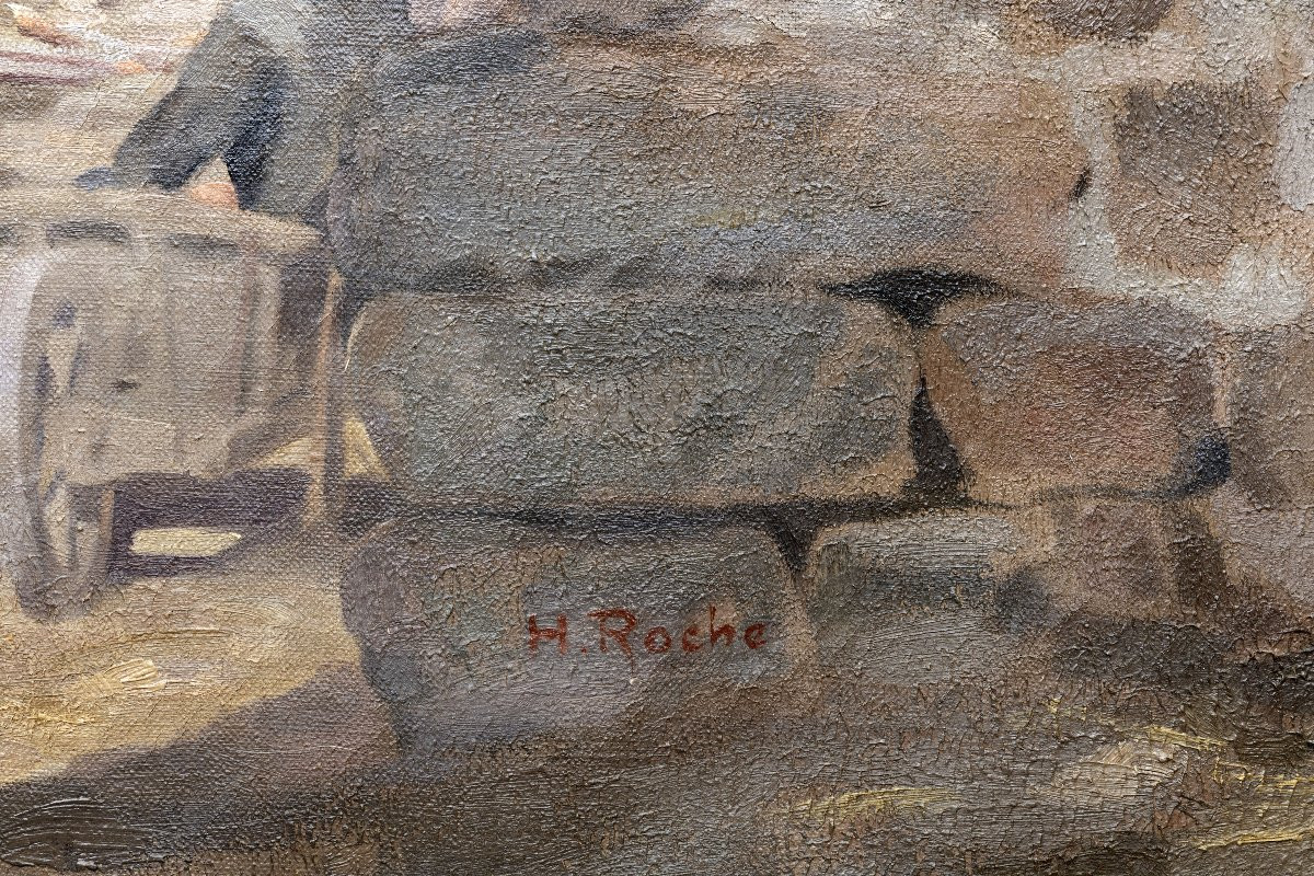 Henri ROCHE - Cour de ferme en Ardèche - Huile sur toile - Vers 1940-photo-3