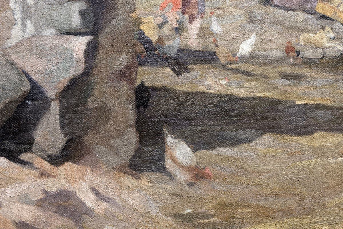 Henri ROCHE - Cour de ferme en Ardèche - Huile sur toile - Vers 1940-photo-3