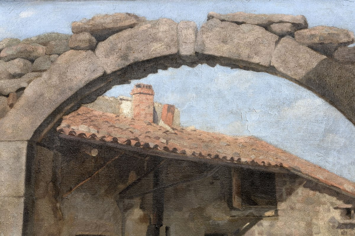 Henri ROCHE - Cour de ferme en Ardèche - Huile sur toile - Vers 1940-photo-4