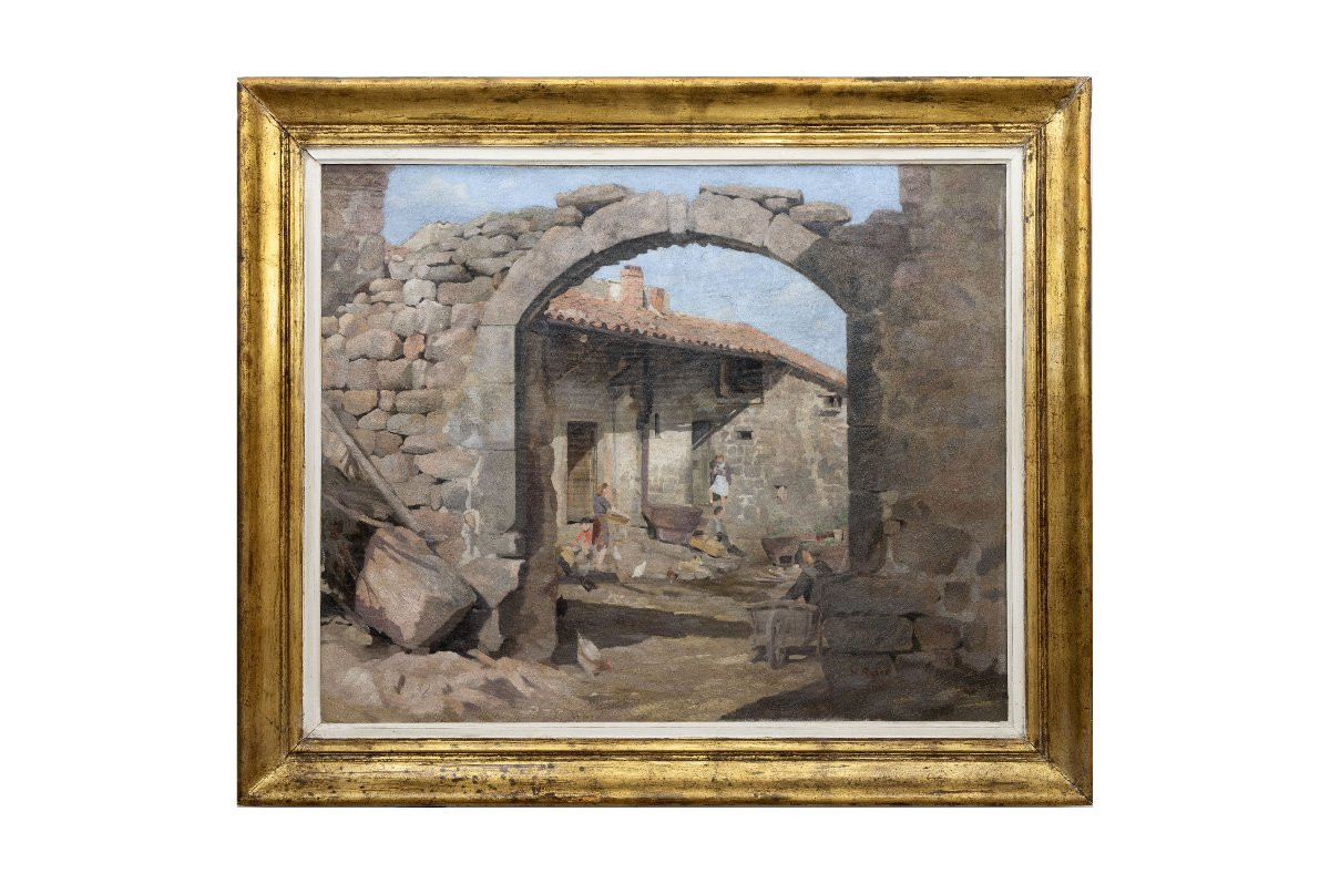 Henri ROCHE - Cour de ferme en Ardèche - Huile sur toile - Vers 1940-photo-5